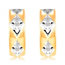Ohrringe aus 14K Gold - glänzender Bogen mit Rhomben aus Weißgold verziert