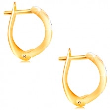 Ohrringe aus 14K Gold - glänzender Bogen mit Rhomben aus Weißgold verziert