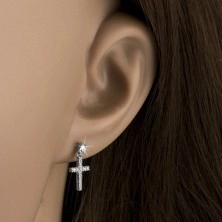 Ohrringe aus 14K Weißgold - kleines lateinisches Zirkon Kreuz