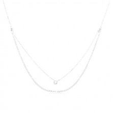 925 Silber Halskette, Doppelkette, runder Zirkon in klarer Farbe