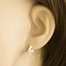 Brillant Ohrringe aus 14K Gold, zweifarbiges Korn, klarer Brillant und weiße Perle