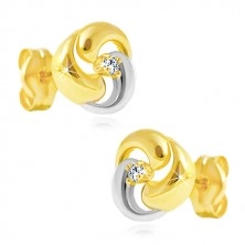 Brillant Ohrringe aus 14K Gold - zweifarbiges Kleeblatt mit klarem Diamanten