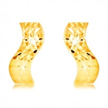 Ohrringe aus 14K Gelbgold - Welle, glitzernde Oberfläche mit geschliffenen Einschnitten