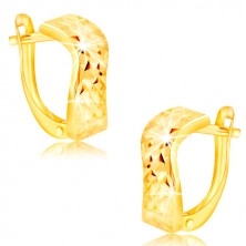 Ohrringe aus 14K Gelbgold - Welle, glitzernde Oberfläche mit geschliffenen Einschnitten