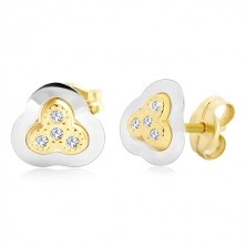 Ohrringe aus 14K Gold – dreiblättriges Kleeblatt in zwei Farben mit eingebetteten Zirkonen