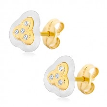 Ohrringe aus 14K Gold – dreiblättriges Kleeblatt in zwei Farben mit eingebetteten Zirkonen