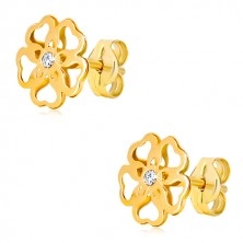 Ohrringe aus 585 Gelbgold - Blume mit geschnitzten Herzen, Zirkon