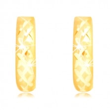 Ohrringe aus 14K Gelbgold - matter Kreis mit glänzendem Gitter