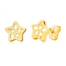 14K Gelbgold Ohrringe – Stern Kontur mit Muster aus Sternen und Perlmutt