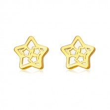 14K Gelbgold Ohrringe – Stern Kontur mit Muster aus Sternen und Perlmutt