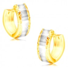 14K Gold Ohrringe - Creolen, Weißgold Streifen mit kleinen Flächen, geschliffene Ränder