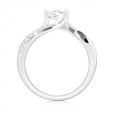 925 Silber Ring - runder glitzernder Zirkon, geteilte gewellte Ringschiene