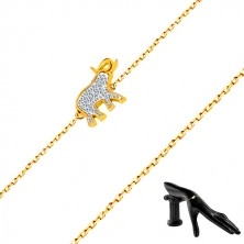 Armband aus 14K Gold - Elefant mit glitzernden Zirkonen, zarte glänzende Kette