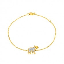 Armband aus 14K Gold - Elefant mit glitzernden Zirkonen, zarte glänzende Kette