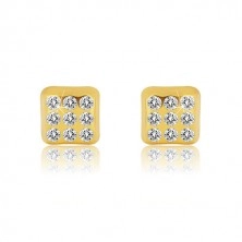 9K Gold Ohrringe - Quadrat mit abgerundeten Kanten, kleine klare Zirkone