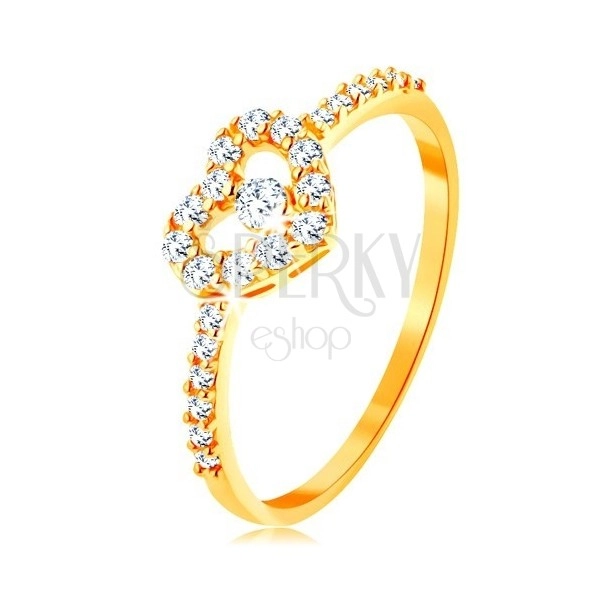 Goldener 375 Ring - Zirkoniaarme, glänzender klarer Herzumriss mit Zirkon