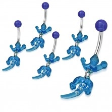 Bauchnabelpiercing, Edelstahl und Acryl - Eidechse in blauer Farbe, klare Zirkone
