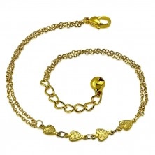 Armband aus Chirurgenstahl in goldener Farbe - Linie aus Herzen, Glöckchen