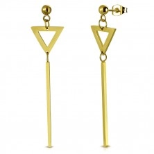 Hängende Stahl Ohrringe in goldener Farbe - Kugel, Dreieck und Stäbchen