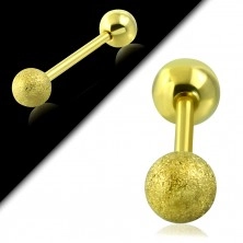 Stahl Tragus Piercing - glatte und sandgestrahlte Kugel in goldener Farbe, 16 mm
