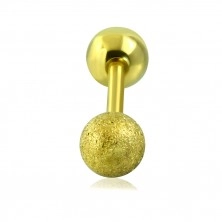 Stahl Tragus Piercing - glatte und sandgestrahlte Kugel in goldener Farbe, 16 mm