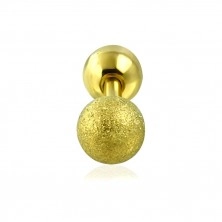 Ohr Piercing aus Chirurgenstahl - glatte und sandgestrahlte Kugel in goldener Farbe, 6 mm