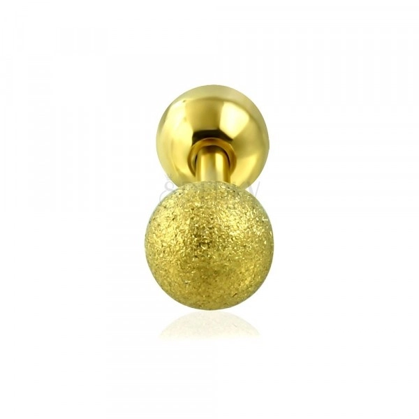 Ohr Piercing aus Chirurgenstahl - glatte und sandgestrahlte Kugel in goldener Farbe, 6 mm