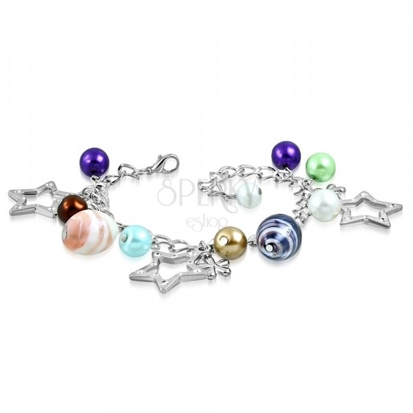 Armband - synthetische Perlen, zweifarbige Perlen, Stern- und Blumenkonturen