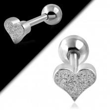 Stahl Ohr Piercing - sandgestrahltes Herz und Kugel in silberner Farbe