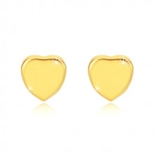 Ohrringe aus 14K Gelbgold - glänzendes symmetrisches Herz, Ohrstecker