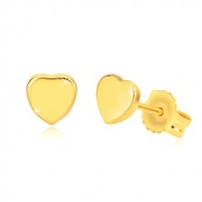 Ohrringe aus 14K Gelbgold - glänzendes symmetrisches Herz, Ohrstecker