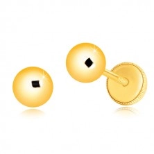 585 Gelbgold Ohrringe - einfache glänzende Kugel, Ohrstecker mit Schraubverschluss, 5 mm
