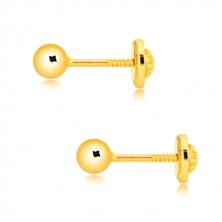 Ohrringe aus 14K Gelbgold - Kugel mit glatter glänzender Oberfläche, Ohrstecker mit Schraubverschluss, 4 mm