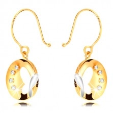 Ohrringe aus kombiniertem 375 Gold - glänzender Kreis mit Schmetterling und Zirkonen
