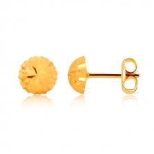 375 Gelbgold Ohrringe, Blumenmotiv - glitzernder Kopfteil mit Kerben, Ohrstecker