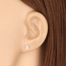 Ohrringe aus 375 Weißgold - glitzernder Zirkon mit sechs Krappen befestigt, 4 mm