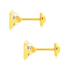 Ohrringe aus 585 Gelbgold - glitzerndes Zirkon Quadrat in glänzender Fassung, Ohrstecker mit Schraubverschluss, 6 mm