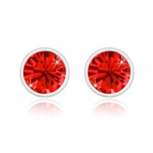 925 Silber Ohrringe - glitzernder Zirkon in einem roten Farbton, glänzende Fassung