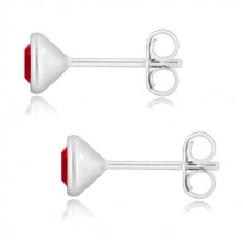 925 Silber Ohrringe - glitzernder Zirkon in einem roten Farbton, glänzende Fassung