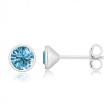 Ohrringe aus 925 Silber - glitzernder Zirkon in einem himmelblauen Farbton, glänzende runde Fassung