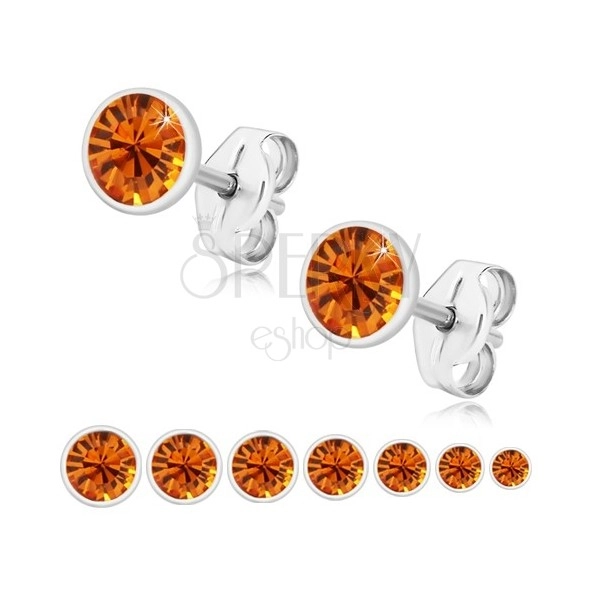 Ohrringe aus 925 Silber - glitzernder honig-orange Zirkon in Fassung, Ohrstecker
