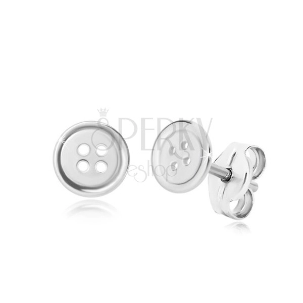 925 Silber Ohrringe - glänzender runder Knopf mit vier Löchern, Ohrstecker
