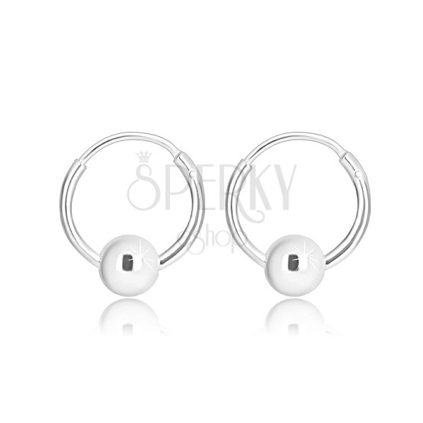 925 Silber Ohrringe - glänzender Kreis mit beweglicher Kugel
