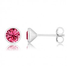 925 Silber Ohrringe - glitzernder Zirkon in rosa Farbe in runder Fassung