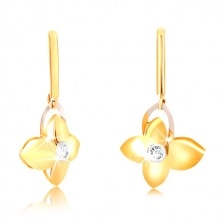 9K Gold Ohrringe - schmales Stäbchen, Schmetterling mit Zirkon, Flügelumriss aus Weißgold
