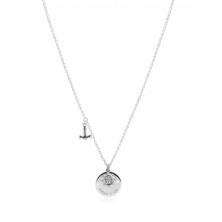925 Silber Halskette - Anker, Steuerrad, glänzender Kreis mit der Aufschrift "I refuse to sink"