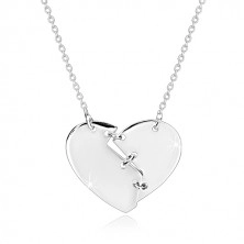 Halskette aus 925 Silber - geteiltes Herz mit drei Stichen genäht, spiegelglänzende Oberfläche