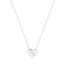 Halskette aus 925 Silber - geteiltes Herz mit drei Stichen genäht, spiegelglänzende Oberfläche