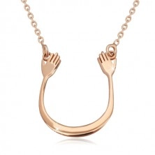 925 Silber Halskette in rosa-goldenem Farbton - glänzender Bogen und zwei Hände
