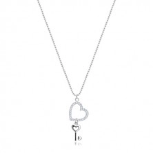 925 Silber Halskette - Armee Kette, Herzumriss mit Zirkonen, herzförmiger Schlüssel
